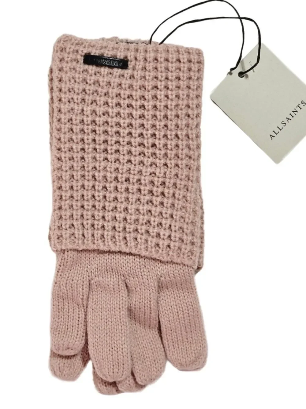All Saints Gloves Misty Rose Pink Angled Stitch Marled Wool Blend Knit Outdoor